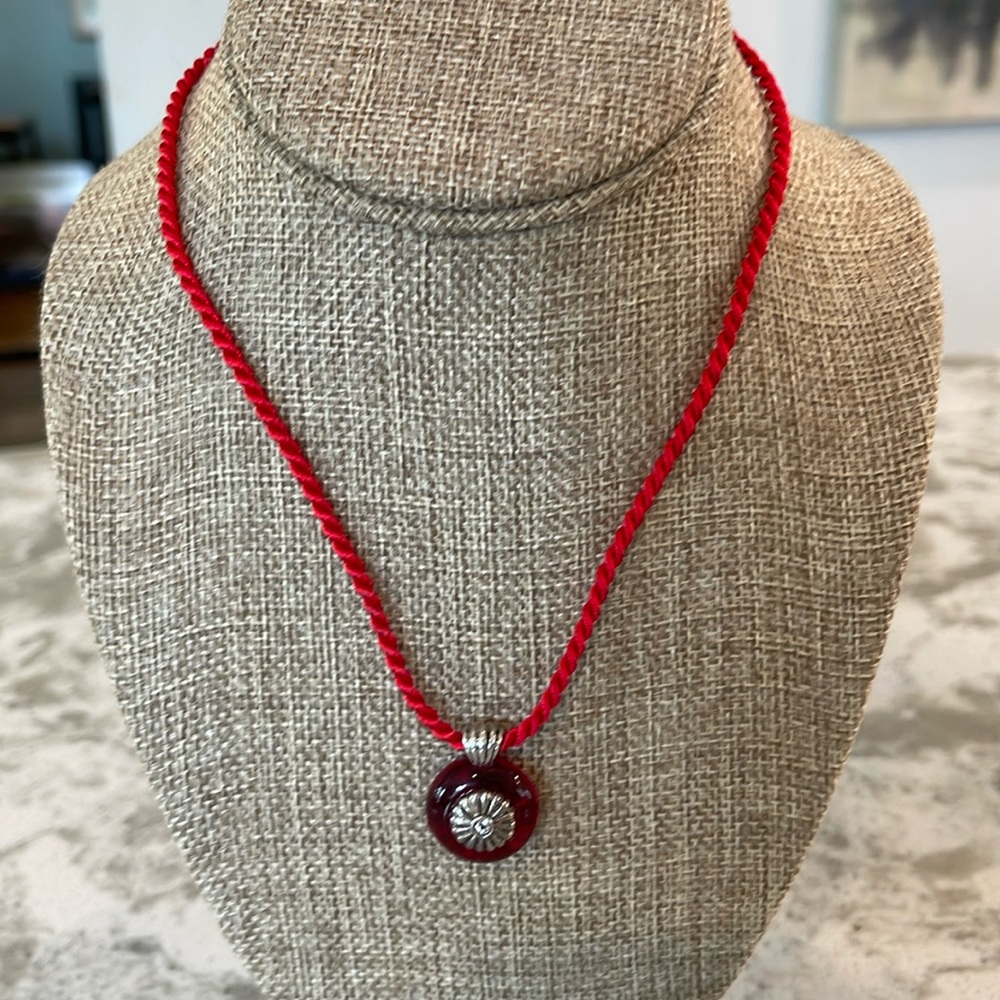 Red Resin Opera Pendant with Sterling Silver and Small Diamond
